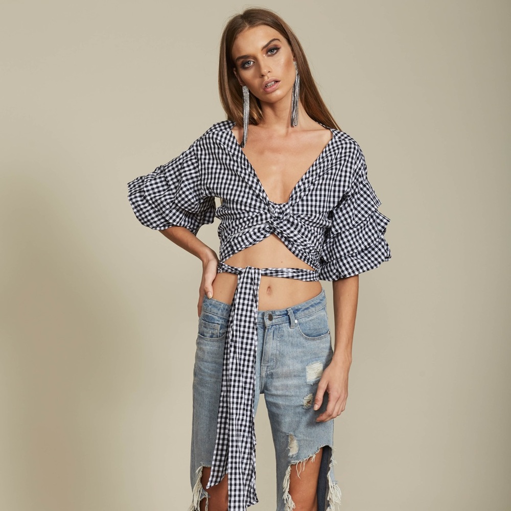 Lioness Esmeralda Gingham wrap top